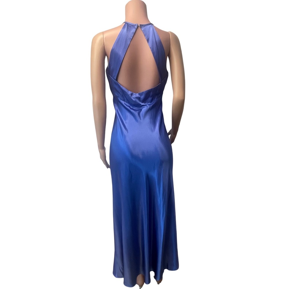 Zum Zum Satin Maxi Dress Blue Sequin Halter Open Back Vintage Y2K Formal 13-14 - Picture 4 of 16